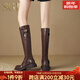 SGJ國際奢侈品牌長(cháng)靴女復古粗跟2025年秋冬新款皮面顯瘦高筒騎士靴 棕色 單里【精美l禮盒】 38