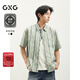 GXG男裝 25年夏季新款肌理感撞色條紋短袖襯衫上衣男#G25D232002 淺綠色 L