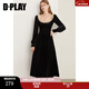 DPLAY秋季法式赫本風(fēng)經(jīng)典黑雙層蕾絲荷葉邊小黑裙輕禮服連衣裙 經(jīng)典黑 XL