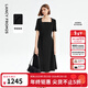 朗姿【Basic衣櫥】法式復古氣質(zhì)方領(lǐng)連衣裙獨特小黑裙夏新款長(cháng)裙 黑色 L