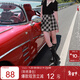 三彩2025夏季新款格紋半身裙不對稱(chēng)短裙皮袢扣A字裙復古女
