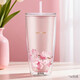 樂(lè )扣樂(lè )扣（LOCK&LOCK）雙層吸管塑料杯櫻花夏日暢飲便攜水杯750ML粉色（贈吸管刷）