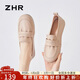 ZHR單鞋女精選牛皮一腳蹬樂(lè )福鞋女時(shí)尚平底經(jīng)典媽媽鞋 BT81 杏色 36