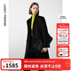 朗姿純羊毛復古正肩高級感通勤西裝毛呢大衣外套女冬季新款 黑色 L