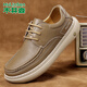 木林森男鞋冬季款休閑皮鞋男真皮厚底增高運動(dòng)鞋子男潮流百搭經(jīng)典板鞋男 淺棕系帶款 （J451010674） 41 （標準皮鞋碼）