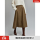 ELLE【100%綿羊毛】設計感高腰顯瘦半身裙女2023冬裝新款氣質(zhì)裙子 卡其色 L