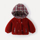 贏(yíng)一貝（Yingyibei）兒童秋冬季上衣新年外套男童夾棉棉襖加厚保暖年服紅色連帽棉衣潮 紅絨格子 140