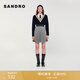 SANDRO秋冬女裝休閑通勤松緊格雷系撞色高腰百褶A字半身裙 B198/黑白色 M (38)