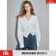 ELLE白色法式不規則大翻領(lǐng)襯衫女2024春裝新款設計感簡(jiǎn)約小眾上衣 白色 M
