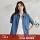 茵曼（INMAN）純棉時(shí)尚繡花牛仔襯衣女2024夏季舒適百搭復古寬松短袖襯衫 牛仔藍 S