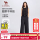 駱駝（CAMEL）休閑闊腿女褲寬松高腰垂感速干七分褲 C25BA66024，幻影黑，女 2XL