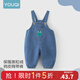 優(yōu)奇寶寶背帶褲秋冬加絨外穿嬰幼兒連體罩褲保暖護肚冬季兒童牛仔棉褲 萌小蛙【加絨】 90cm