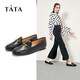 他她（TATA）方頭樂(lè )福鞋女休閑平底一腳蹬小皮鞋女單鞋春秋款FLC22AM5 黑色 38