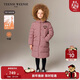 Teenie Weenie Kids 小熊童裝25年新款冬女童長(cháng)款千鳥(niǎo)格毛領(lǐng)羽絨服 紅色 160cm