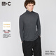 優(yōu)衣庫男裝HEATTECH EXTRA WARM混紡兩翻領(lǐng)T恤9分袖9%羊絨481442 487484/07青灰色 M