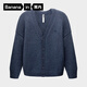 蕉內（Bananain）熱皮503++男士鎖溫開(kāi)衫毛衣輕便疊穿外套保暖可機洗羊毛衫新款 牛仔藍花紗 L
