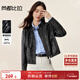 尚都比拉都市休閑立領(lǐng)PU皮皮衣女秋季小個(gè)子長(cháng)袖氣質(zhì)機車(chē)服拉鏈開(kāi)衫外套