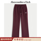 Abercrombie & Fitch百搭LOGO顯瘦微喇保暖抓絨運動(dòng)衛褲長(cháng)褲25秋冬新款女裝147-5116 酒紅色 XS (160/66A) 偏大偏長(cháng)，建議小一碼