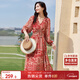 尚都比拉春秋中長(cháng)款印花紅色連衣裙氣質(zhì)女神范顯瘦度假裙子 紅花 XL 