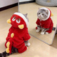 阿莫爾貓咪衣服喜慶紅色獅子連帽衣秋冬季保暖銀漸層布偶寵物狗狗四腳衣 新年喜慶紅獅 L【建議7-10斤 具體參考胸圍背長(cháng)】