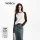 MO&Co.美式復古撞色插肩袖針織衫刺繡LOGO有彈長(cháng)袖合身摩安珂 深咖啡色 S 160