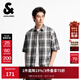 杰克·瓊斯（JACK&JONES）男裝夏季百搭時(shí)尚刺繡撞色格紋尖領(lǐng)寬松休閑短袖襯衫男225204026 E40黑色 常規 L