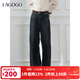 LAGOGO靛藍漫行腰帶闊腿牛仔褲女拉谷谷2025年冬新款OCNN53XWR7 深牛仔藍 M