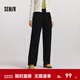 森馬（Semir）休閑褲女加絨長(cháng)褲松緊腰簡(jiǎn)約ins潮冬女士仿呢寬松闊腿褲日系 黑色90001 M