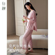軒靚（XULEN）【帶胸墊】時(shí)尚洋氣睡衣女春秋款莫代爾半袖九分褲家居服套裝 64844櫻花粉【固定胸墊】 【下單送禮盒】 M 建議體重80-100斤