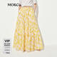 MO&Co.半身裙夏度假系列花卉印花松緊高腰蛋糕裙MBE2SKTT14 花黃色 L