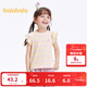 巴拉巴拉童裝寶寶t恤女童短袖兒童上衣2025夏新款條紋t甜美小飛袖 白紅色調00416 110
