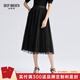 深呼吸DEEP BREATH女裝松緊高腰半身百褶紗裙A200279 黑 M (3)