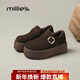 妙麗棉鞋女加絨全包厚底勃肯鞋女秋冬新款毛毛鞋子休閑鞋保暖女鞋 咖色 37