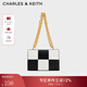 CHARLES&KEITH方格鏈條單肩斜挎小方包包女包生日禮物新年禮物CK2-80782007 Multi綜合色 M