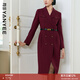 顏域酒紅色西裝領(lǐng)連衣裙女2025秋冬新款收腰顯瘦長(cháng)袖法式復古長(cháng)裙 酒紅 L