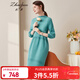 兆君秋冬波浪花型自帶領(lǐng)羊絨裙女 純色百搭中長(cháng)款針織連衣裙 夾花綠 XL