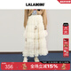 LALABOBO【商場(chǎng)同款】LALABOBO半裙25年秋新原創(chuàng  )巨好看荷葉邊網(wǎng)紗中長(cháng)裙子 本白 L
