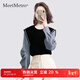 MeetMetro瑪依爾拼接解構套頭衛衣女2026春新款韓系輕熟風(fēng)假兩件條紋上衣 黑色【現貨閃電發(fā)】 L