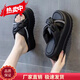 回力四季網(wǎng)紅高跟拖鞋女夏季外穿2025年新款夏季沙灘坡跟厚底涼拖鞋一字拖 黑色 36