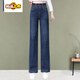 羅蒙窄版闊腿寬松牛仔褲女士長(cháng)褲春秋新款松緊高腰顯瘦女褲休閑直筒褲 深藍 #闊腿 28 (100-110斤)