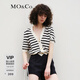 MO&Co.泡泡袖度假風(fēng)開(kāi)衫法式復古V領(lǐng)條紋針織衫短紅色摩安珂新年紅 白黑條色 S 160