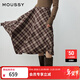 moussy 2025秋冬新品復古格紋不規則裙擺長(cháng)款半身裙028IAA31-1027 065花紋棕色 S
