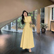 GARNUO黃色長(cháng)袖連衣裙子女2025新款春秋法式氣質(zhì)高級感禮服收腰顯瘦長(cháng)裙 黃色【長(cháng)袖長(cháng)款】 S 【80-100斤】