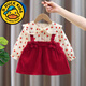 G.duck女童秋裝連衣裙2024新款嬰兒裙子小女孩洋氣長(cháng)袖公主裙童裝背心裙 小花裙-紅色 90