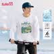 班尼路（Baleno）純棉長袖男春秋季潮流復古油畫風青少年個性上衣寬松重磅t恤男