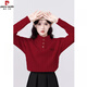 皮爾卡丹（pierre cardin）高領(lǐng)加厚毛衣女秋冬2026新款韓版刺繡立領(lǐng)麻花軟糯針織衫套頭上衣 紅色 S 155/80A