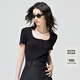 仿佛（FUUNNY FEELLN）FF仿佛春夏新款黑色U領(lǐng)百搭T恤女短袖修身顯瘦時(shí)尚休閑設計感 黑色 L