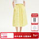 ELLE KIDS童裝 法式棉布印花中長(cháng)半裙女童夏季新款度假大裙擺裙子 黃色 165 （M）
