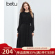 百圖（betu）女裝2025年冬季新款連衣裙精致扭繩磨毛蕾絲長(cháng)袖氣質(zhì)裙子2510T92 黑色 S