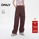 ONLY2025夏季新款純棉抽繩高腰綁帶束腳香蕉褲休閑褲女|125214005 E14深紅木色 M M標準褲長(cháng)